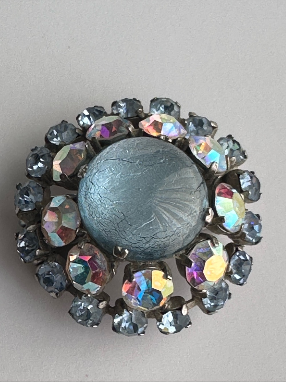 Vintage from 1930’s Blue Glass and rinestones  Brooch/Fur clip